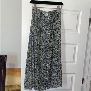 Floral Blue and Green Skirt Vintage Rayon button down skirt